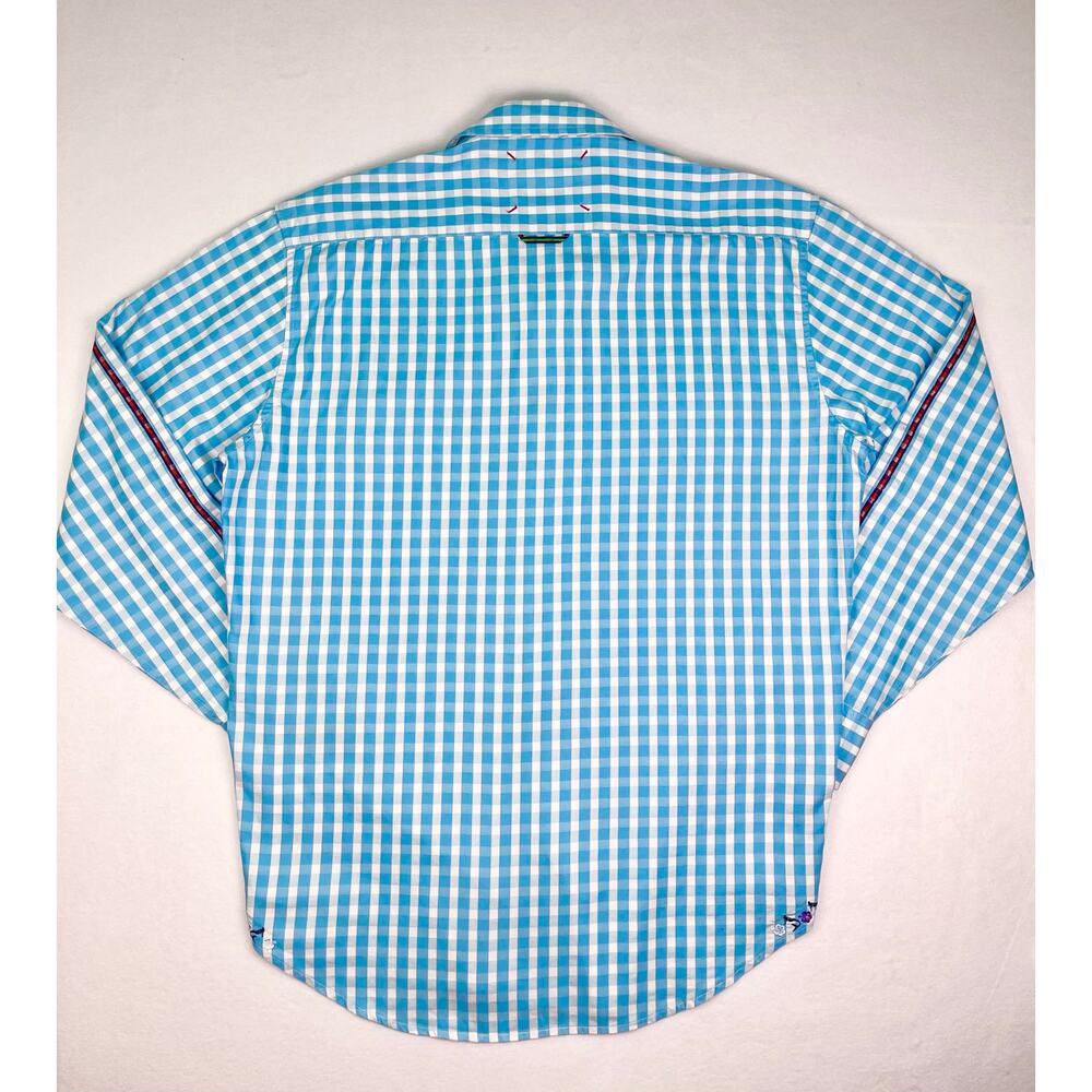 Robert Graham Blue White Gingham Check Long Sleeve Button Up Dress Shirt Size XL - Picture 2 of 11